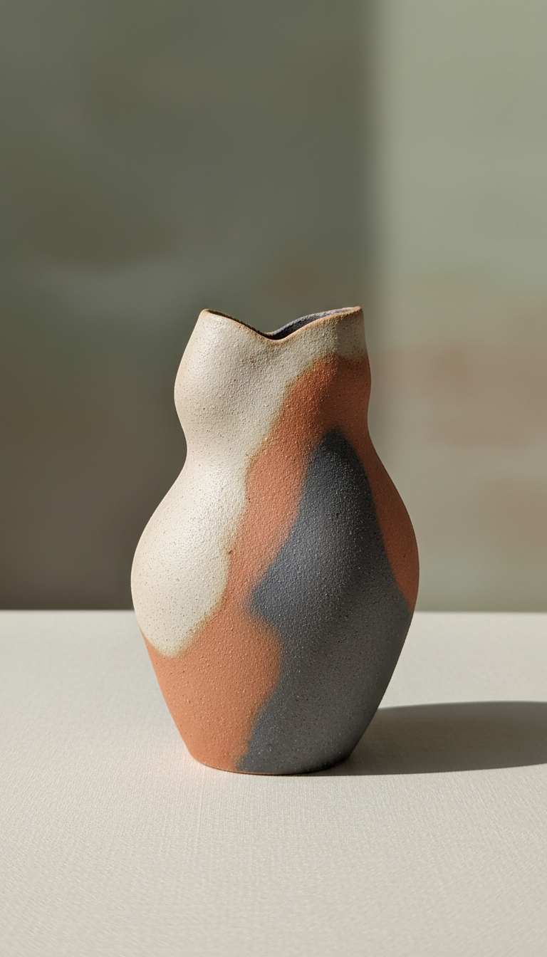 Sculptural Stoneware Vase With Raw Edge