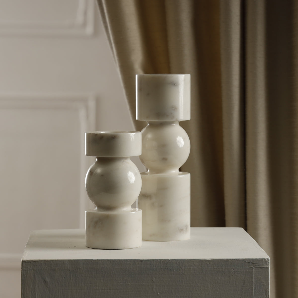 Ellipse Marble Candle Holder — Set of 2