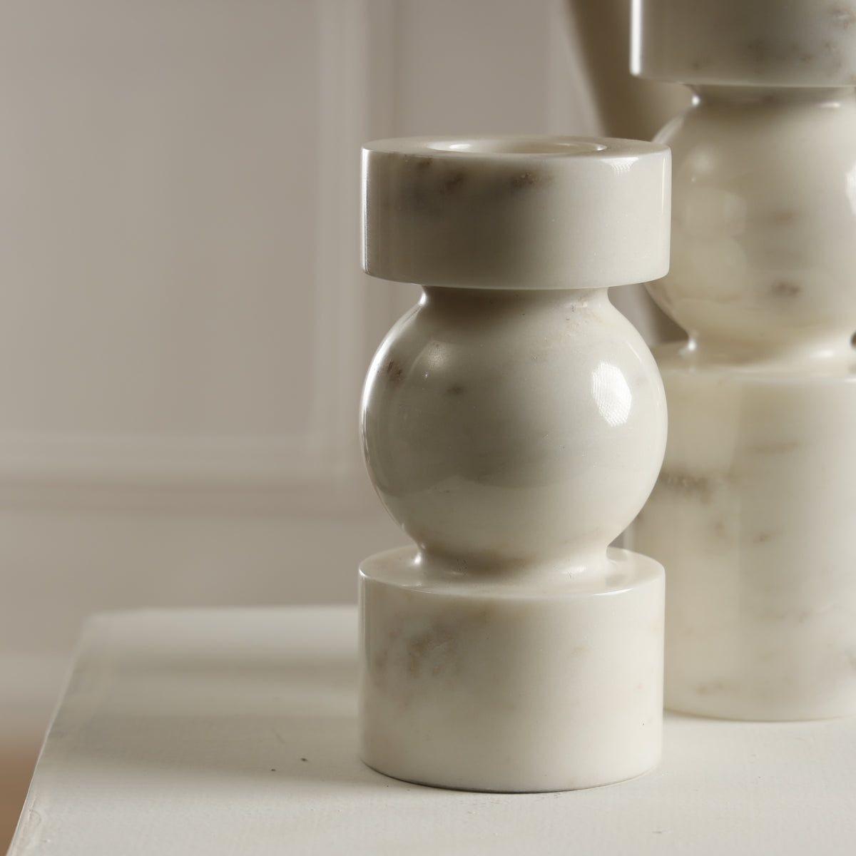 Ellipse Marble Candle Holder — Set of 2