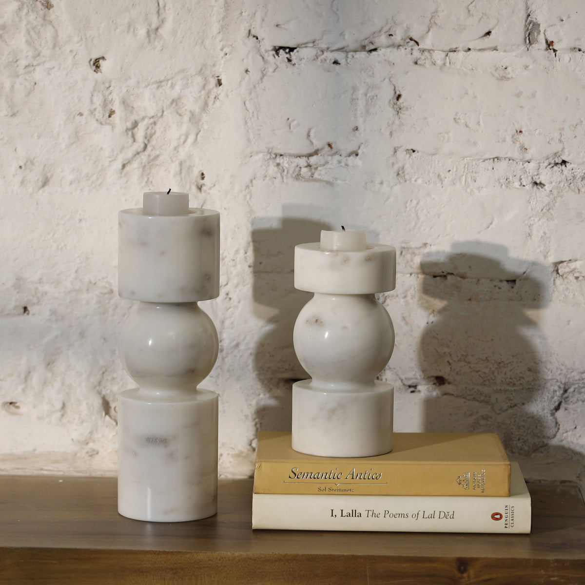 Ellipse Marble Candle Holder — Set of 2