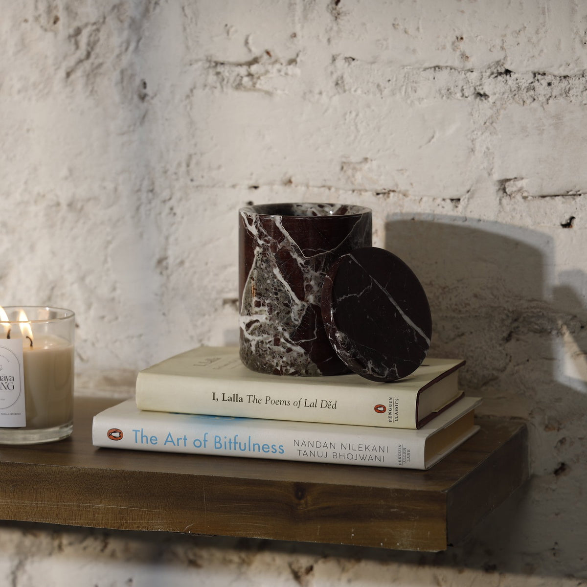 Aurora Candle Jar — Marble/Onyx – Rosso Levanto Marble