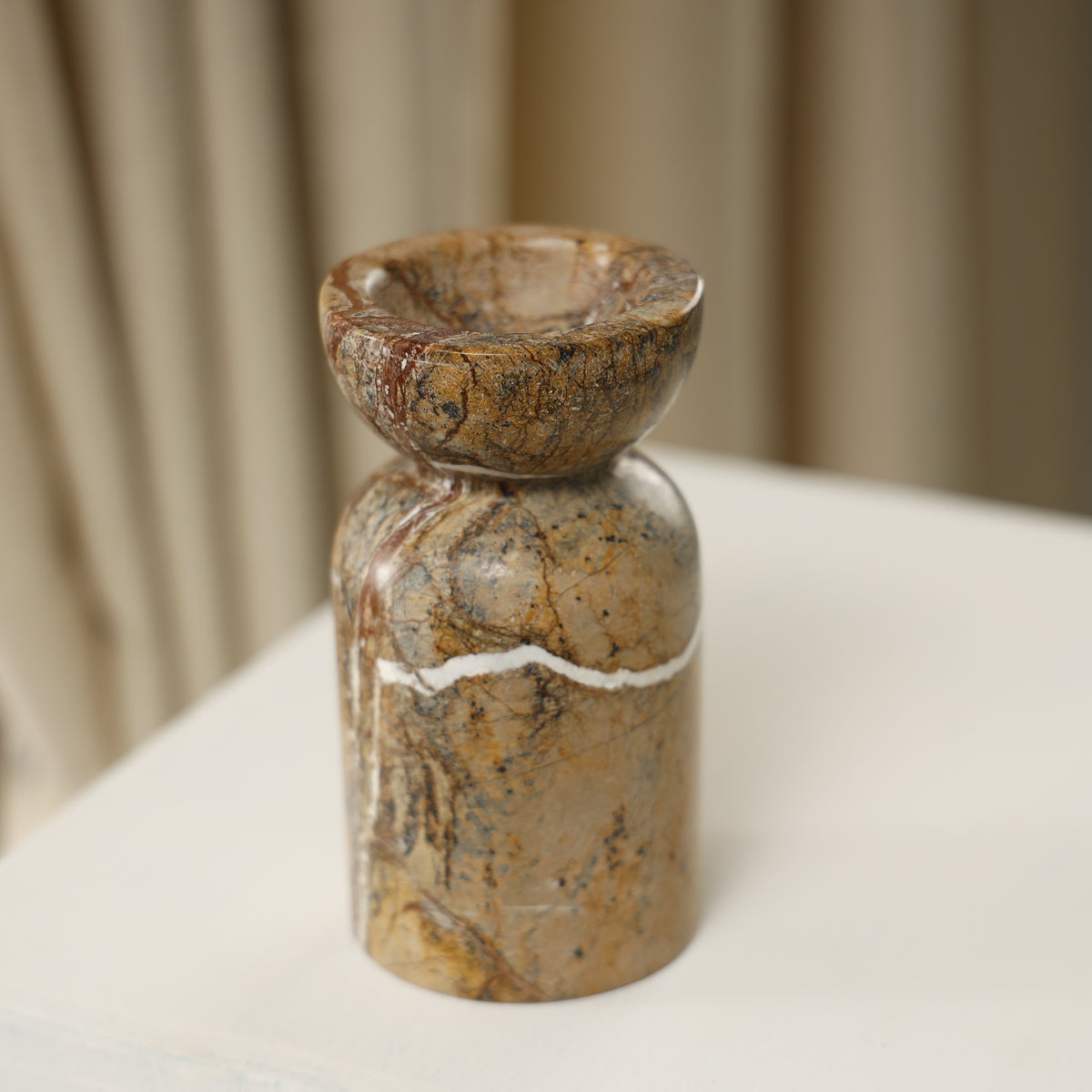 Terra Marble Candle Holder – Forest Brown