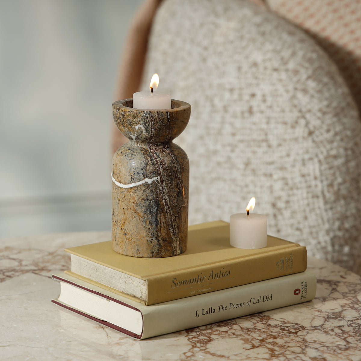 Terra Marble Candle Holder – Forest Brown